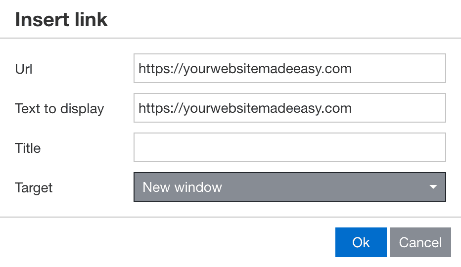Picture of settings modal with insert Link